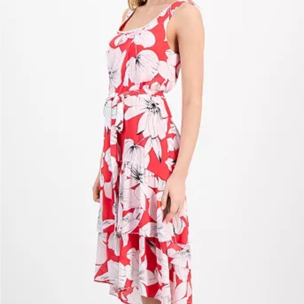 Anne Klein New With Tag Red and White Floral High Low Dress Size 14 - Picture 4 of 11